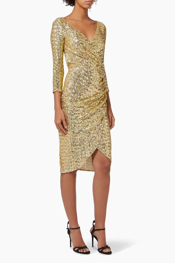 

Draped Dress with Sequin, Gold