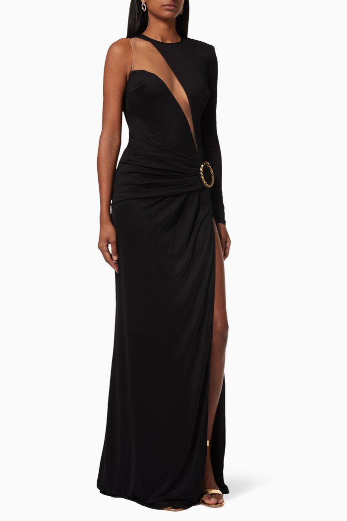 

Asymmetric Viscose Jersey Gown, Black