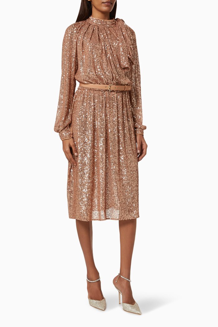 

Dress with Belt in Sequin Mesh, Pink
