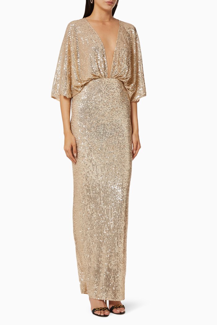 

Sequin Mesh Gown, Gold
