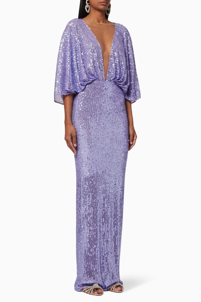 

Sequin Mesh Gown, Purple