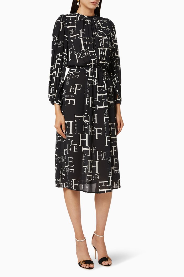 

Logo Lettering Viscose Georgette Dress, Black