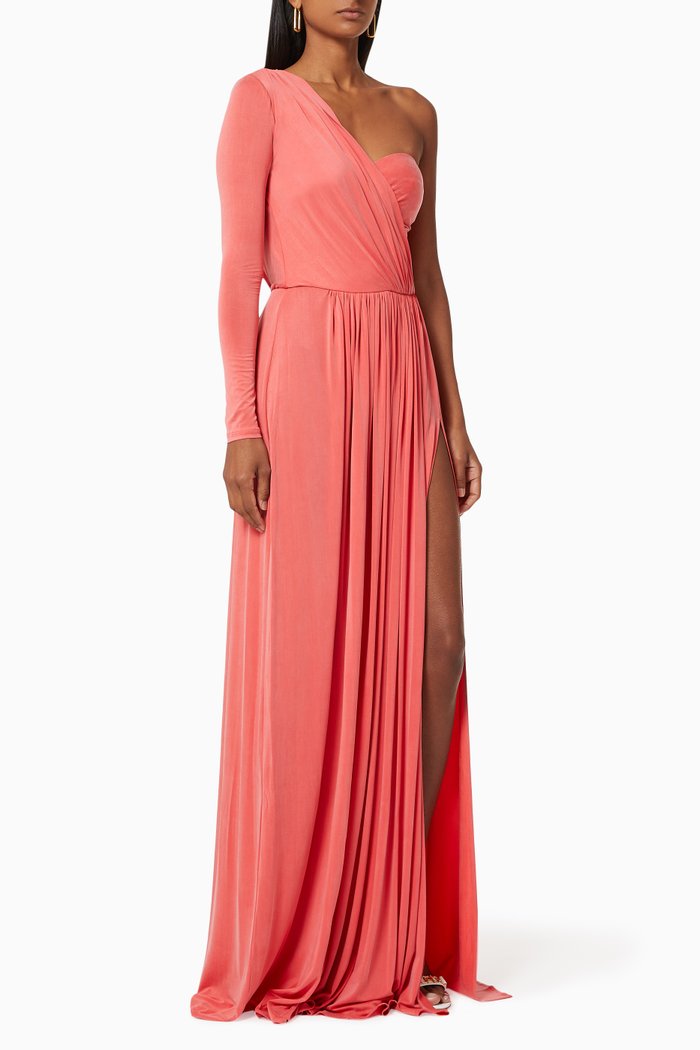 

One-shoulder Maxi Dress in Cupro Jersey, Red