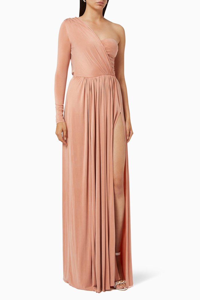 

One-shoulder Maxi Dress in Cupro Jersey, Rose gold