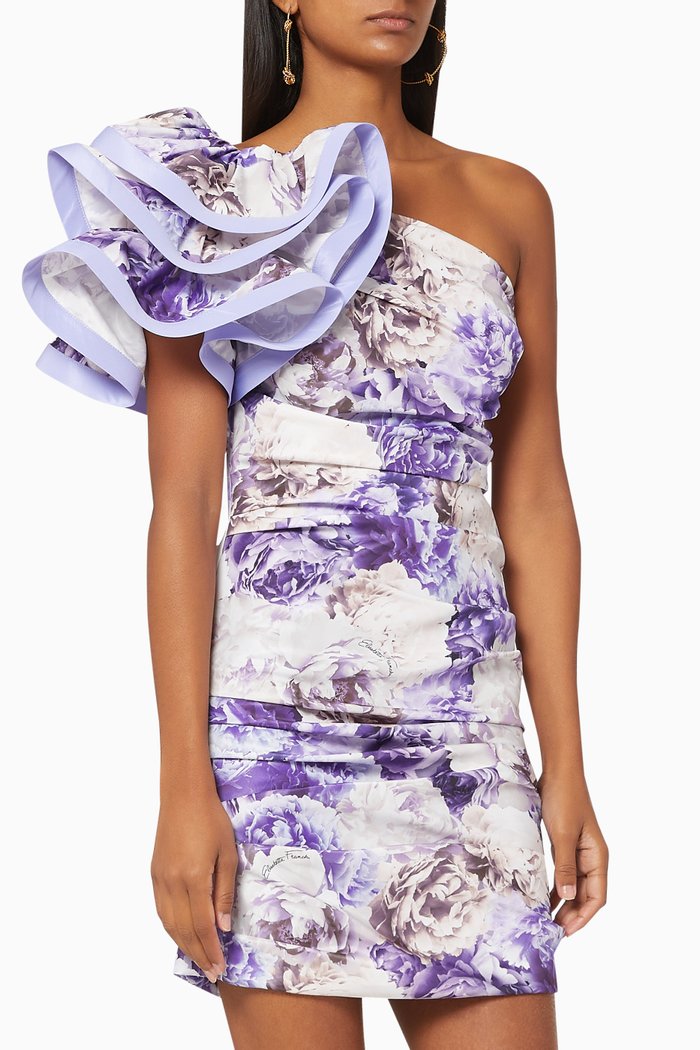 

Flounces Peony Draped Dress, Purple