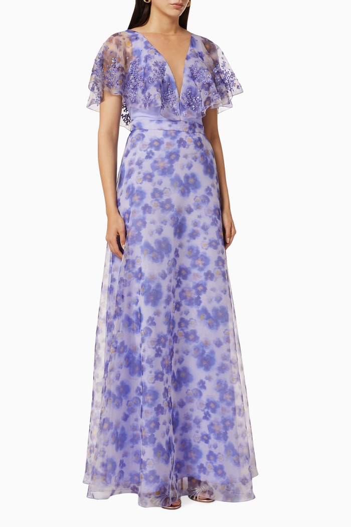 

Watercolour Organza Maxi Dress, Purple