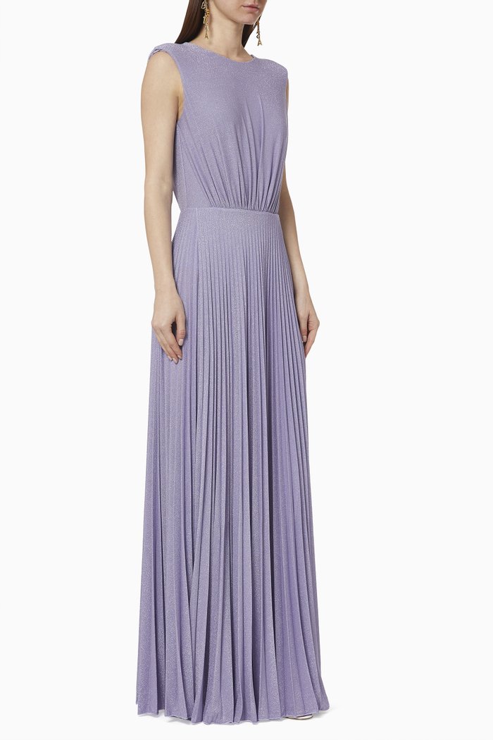 

Pleated Lamé Jersey Maxi Dress, Purple