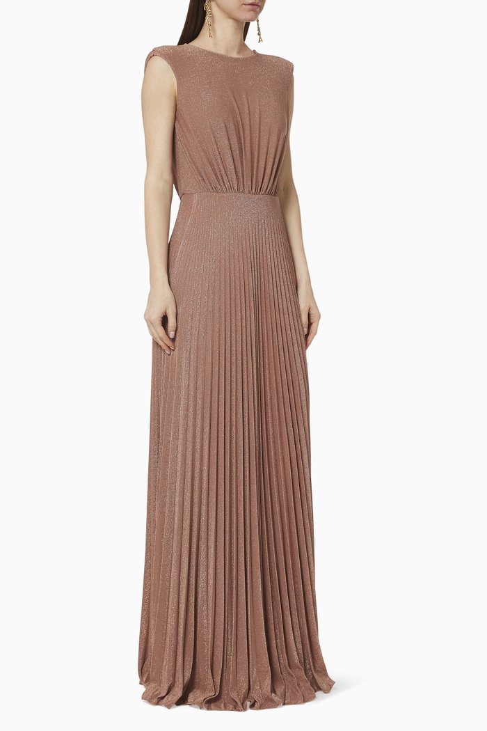 

Pleated Maxi Dress in Lamé Jersey, Rose gold