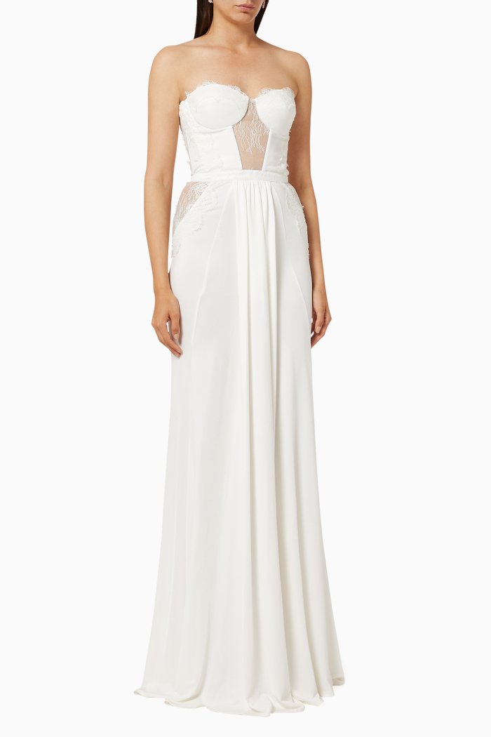 

Dress with Chantilly Lace in Viscose Jersey, White