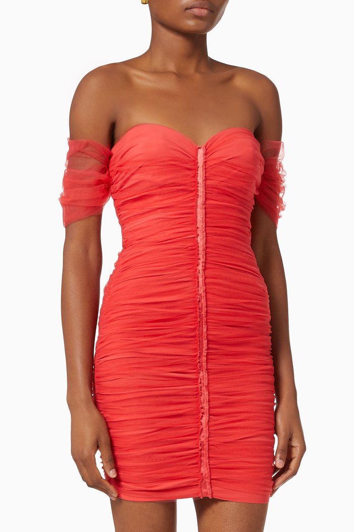 

Ruched Dress in Tulle, Red