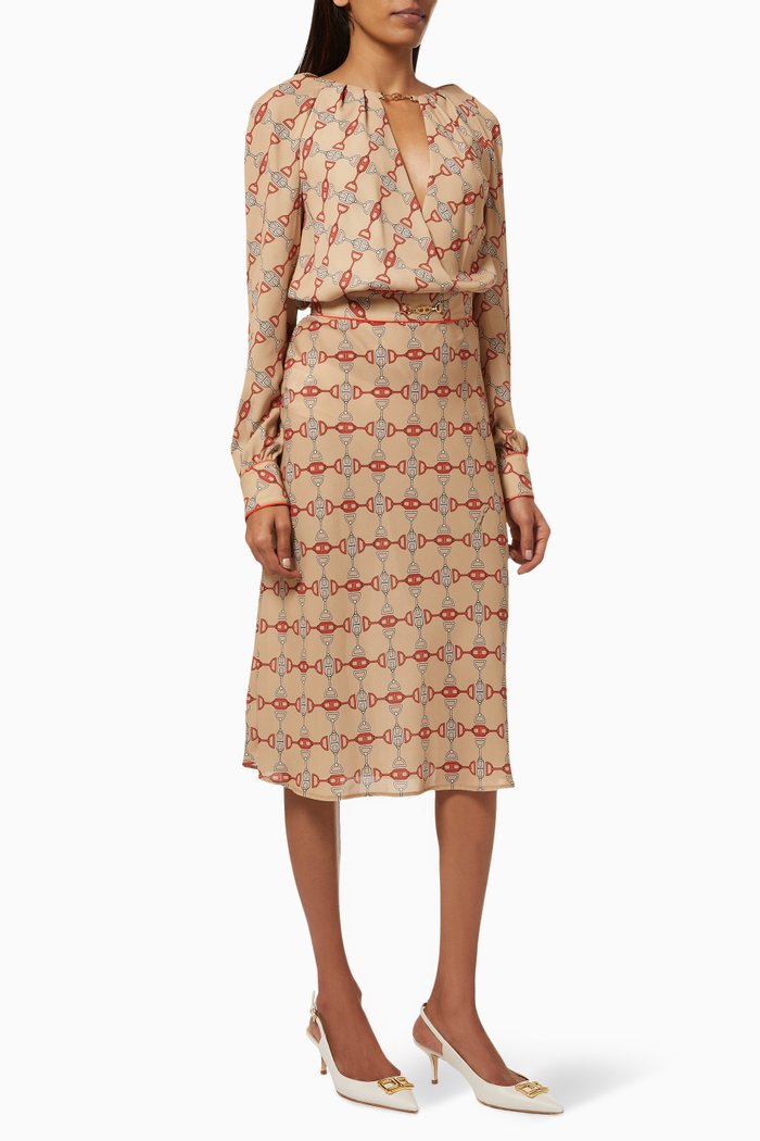 

Midi Dress in Macro Horse Bit Crêpe, Brown