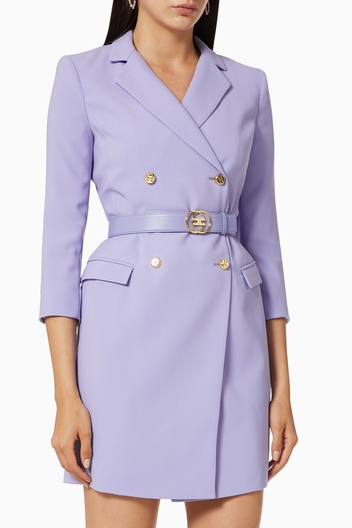 Crêpe Coat Dress with Belt, Purple