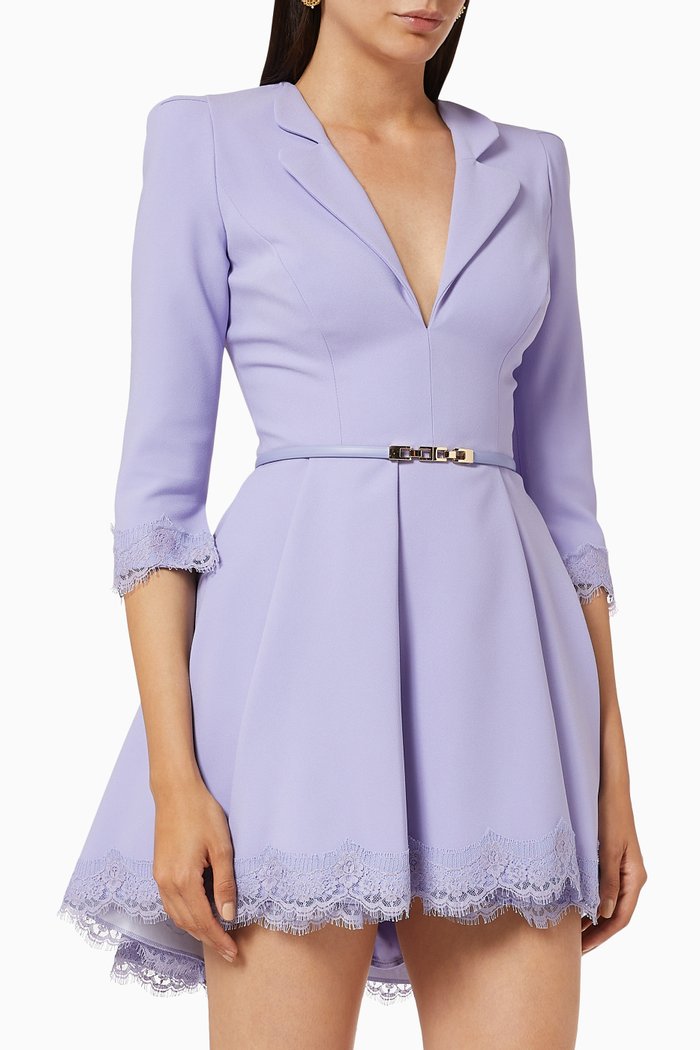 

Jacket Dress with Chantilly Lace in Crêpe, Purple