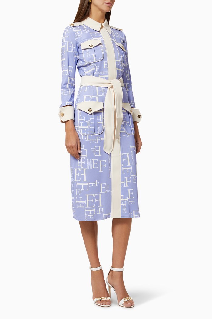 

Shirt Dress in Logo Lettering Viscose Jersey, Purple