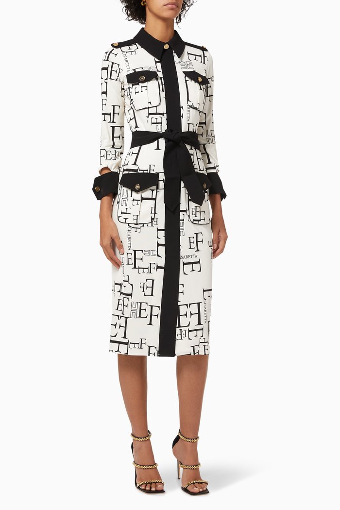 

Shirt Dress in Logo Lettering Viscose Jersey, White