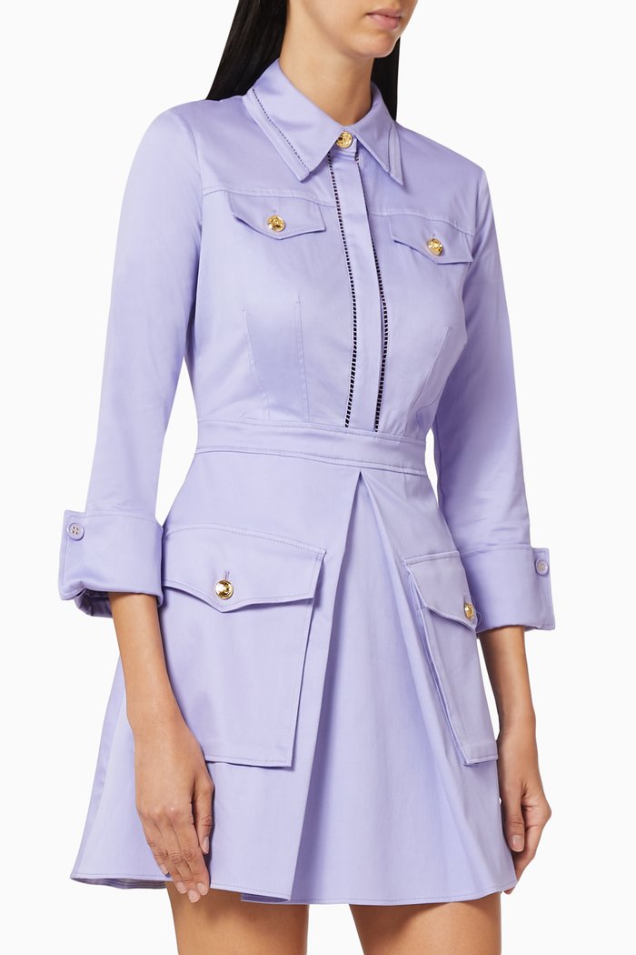 Dress with Cut-out Logo in Stretch Fabric, Purple