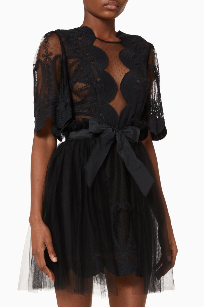 

Mini Dress in Plumetis Lace Tulle, Black