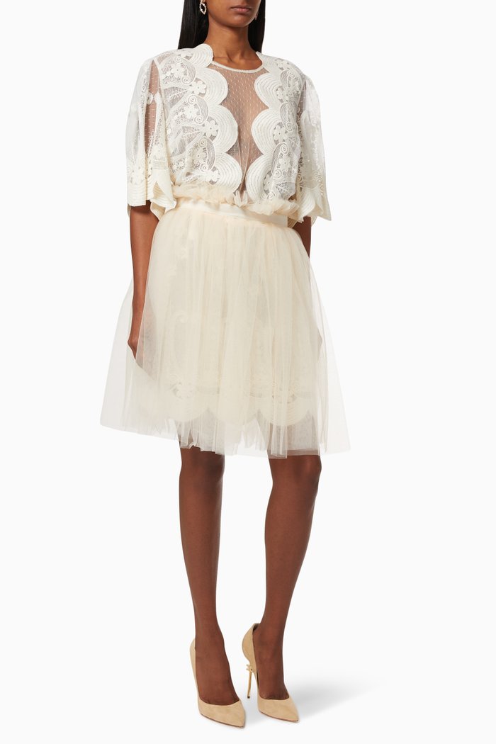 

Plumetis Lace Tulle Dress, White