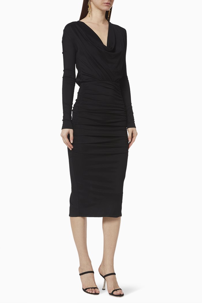 

Draped Viscose Jersey Dress, Black