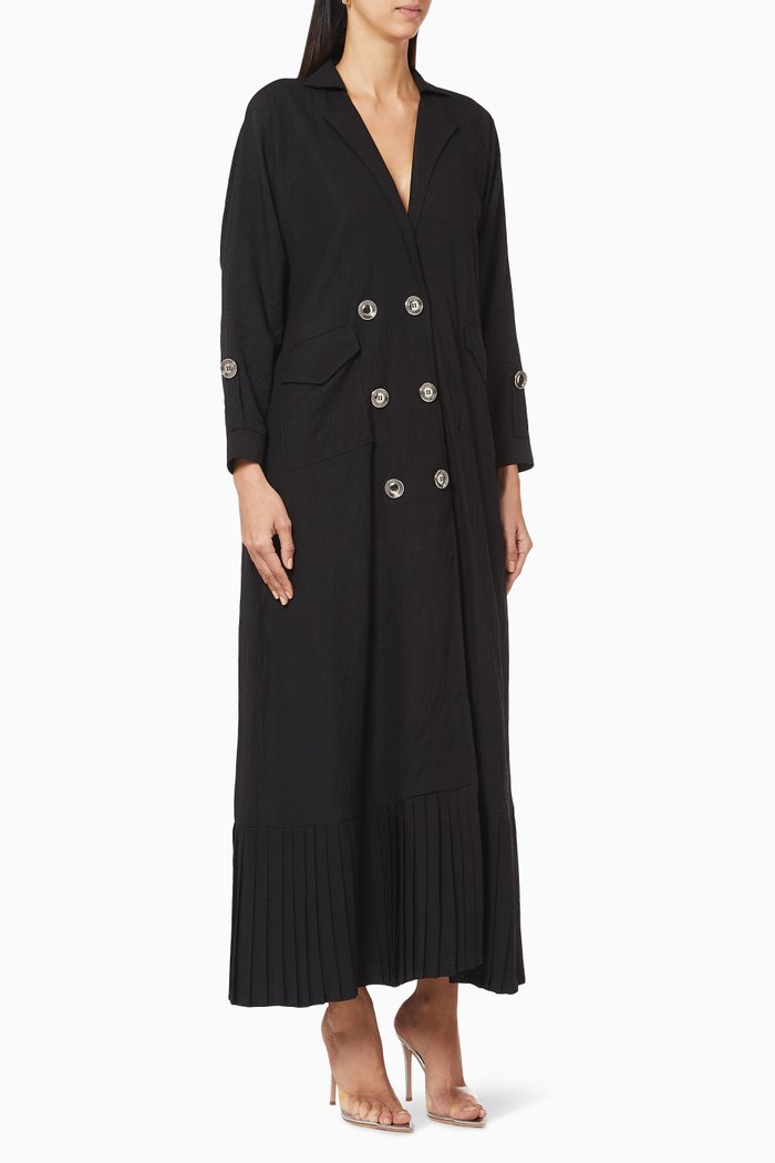 

Pleated Coat Style Abaya, Black
