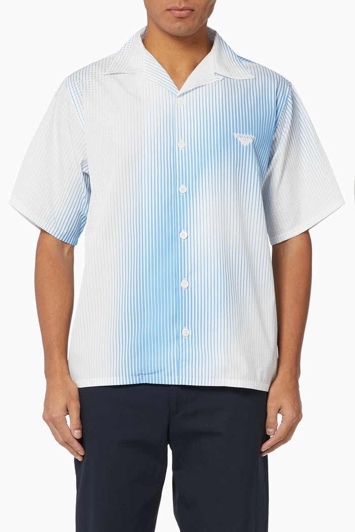 

Striped Cotton Poplin Bowling Shirt, White