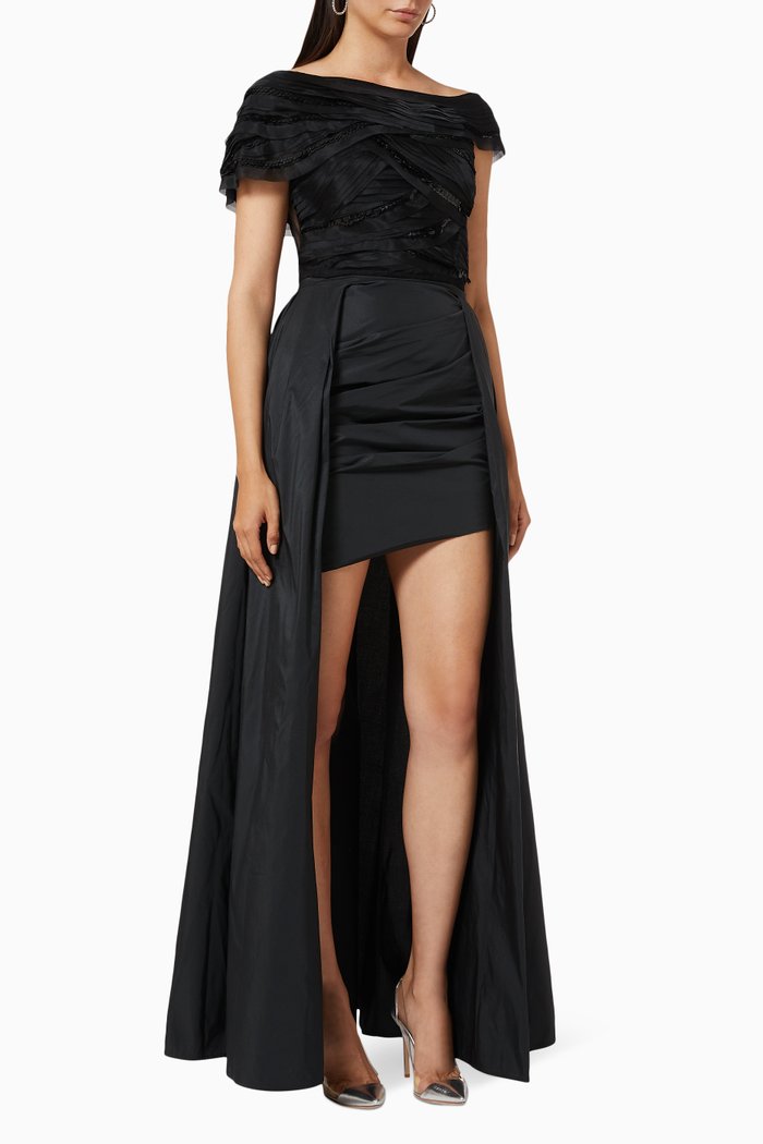 

Maxi Dress in Organza & Taffeta, Black