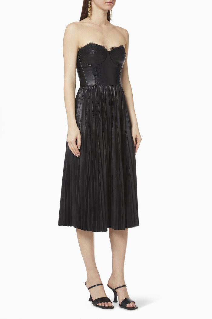 

Pleated Faux Leather Midi Dress, Black