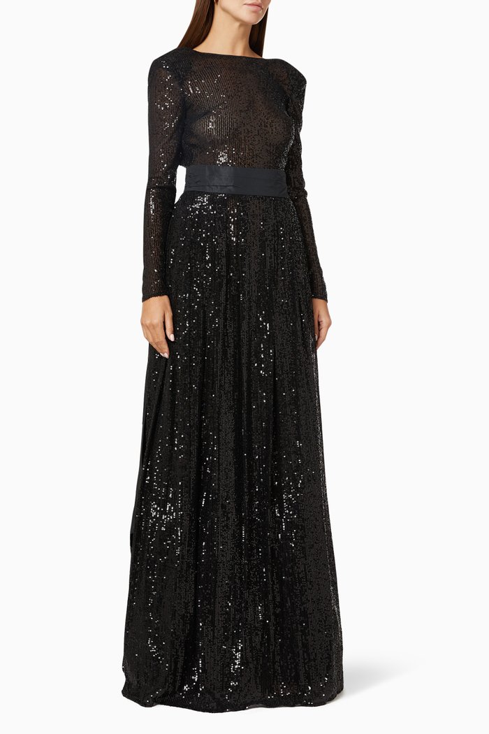 

Maxi Bow Gown in Sequin Mesh, Black