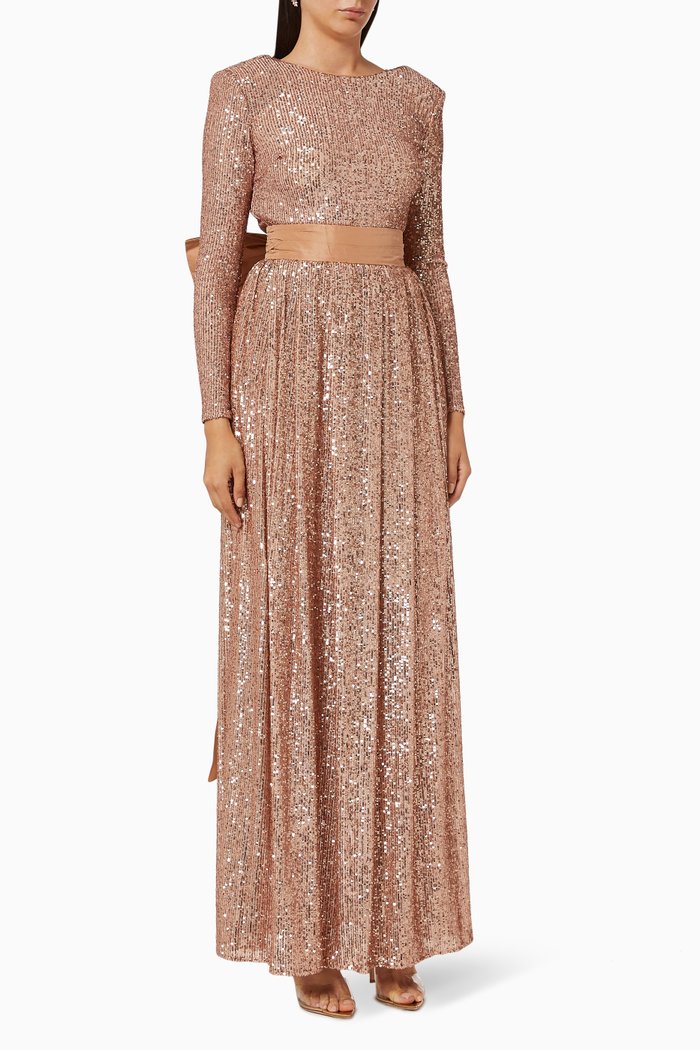 

Gown with Maxi Bow in Sequin Mesh, Pink