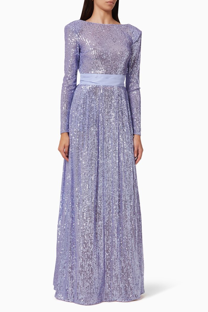

Maxi Bow Gown in Sequin Mesh, Purple