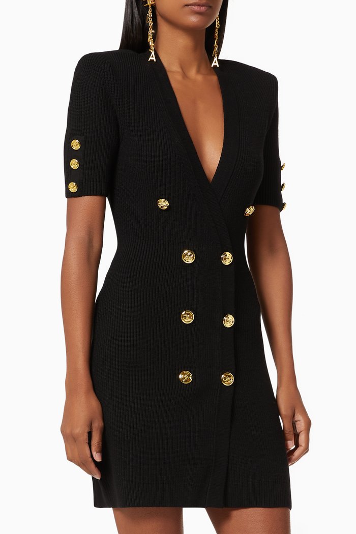 

Mini Coat Dress in Rib-knit Viscose Blend, Black