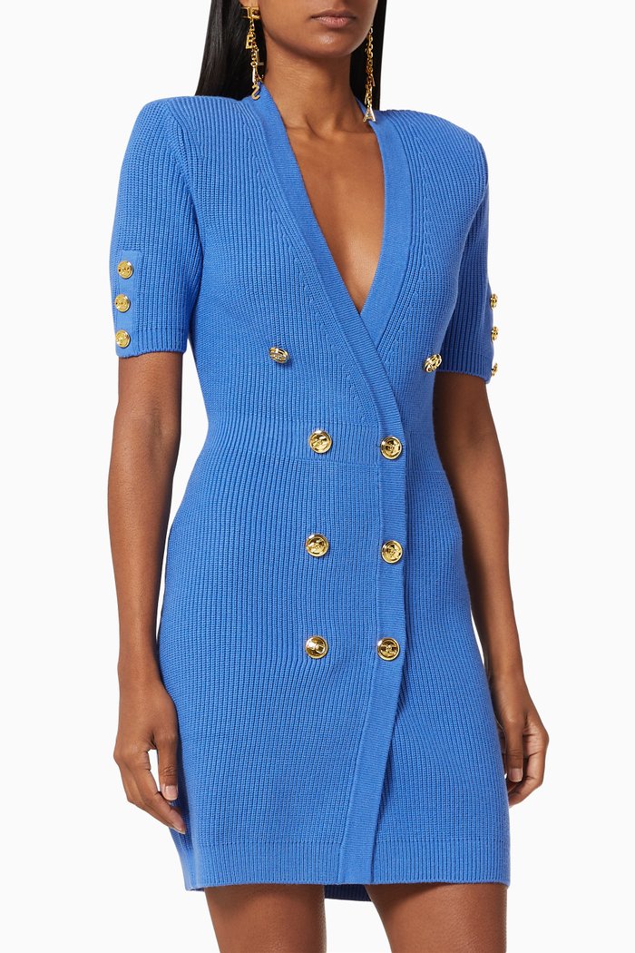 

Mini Coat Dress in Rib-knit Viscose Blend, Blue