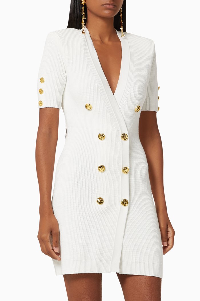 Mini Coat Dress in Rib-knit Viscose Blend, White
