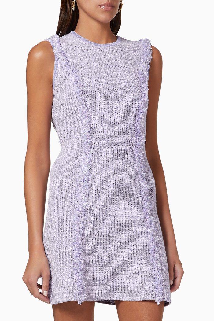 

Mini Dress with Fringes in Cotton Knit, Purple