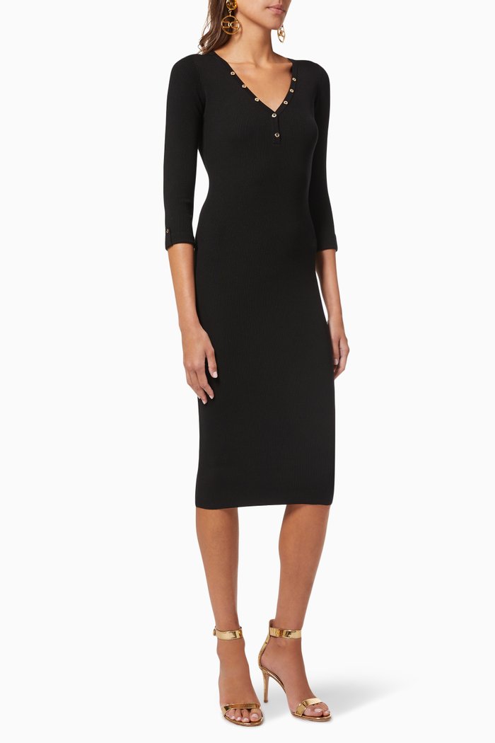 

Midi Dress in Rib-knit Lyocell Silk, Black