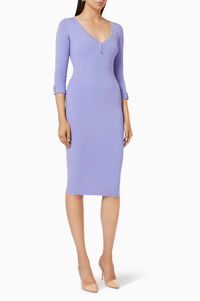 Midi Dress in Rib-knit Lyocell Silk, Purple