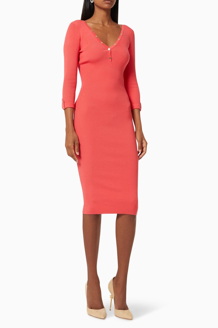 Midi Dress in Rib-knit Lyocell Silk, Red