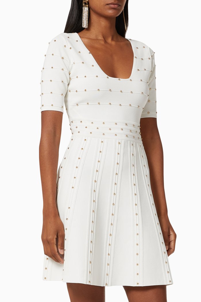 

Mini Dress in Studded Viscose Knit, White