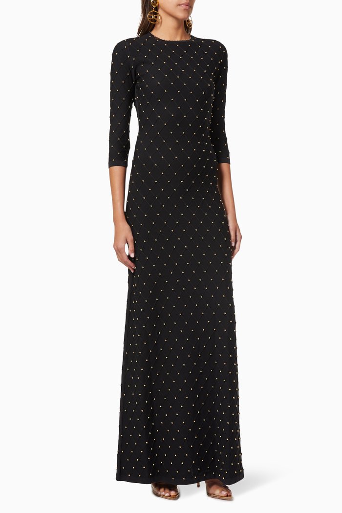 

Maxi Dress in Studded Viscose Knit, Black