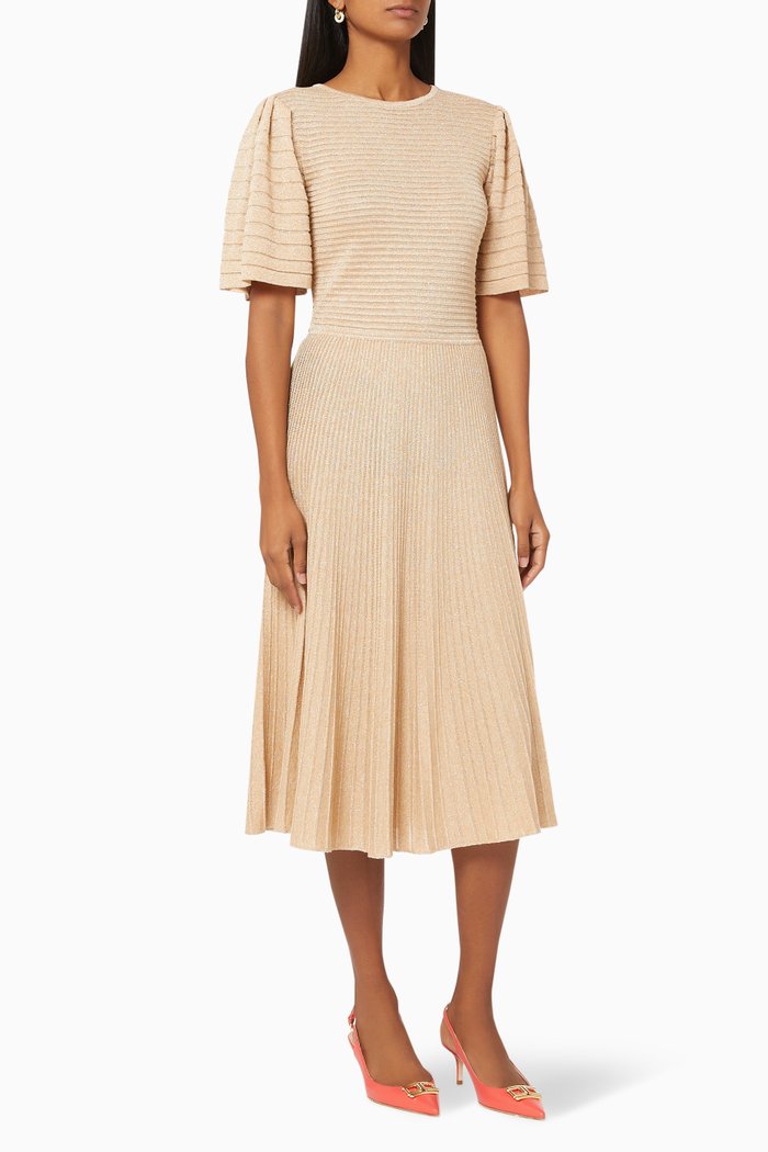 

Pleated Lurex Viscose Knit Dress, Gold