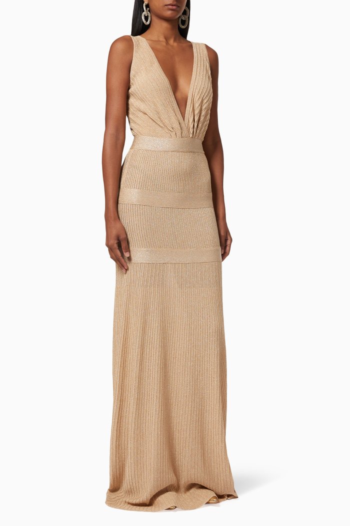 

Lurex Viscose Rib-Knit Maxi Dress, Gold