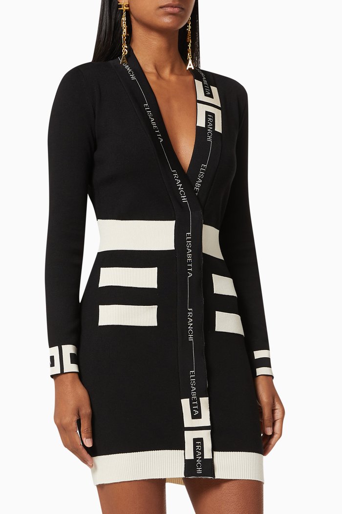 

Cardigan Dress with Logo Intarsia in Viscose Knit, Multicolour