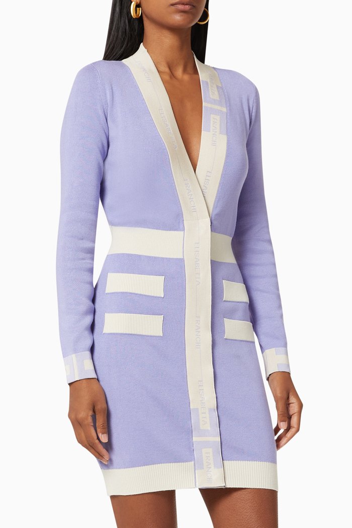 

Cardigan Dress with Logo Intarsia in Viscose Knit, Purple