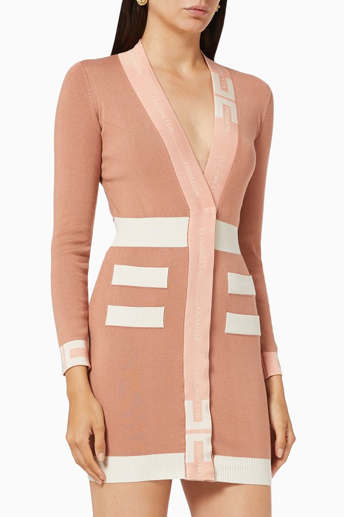 

Cardigan Dress with Logo Intarsia in Viscose Knit, Rose gold