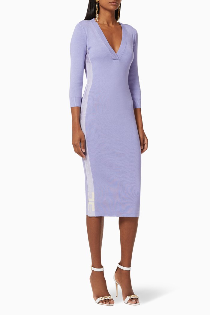 

Dress with Logo Intarsia in Viscose Knit, Purple