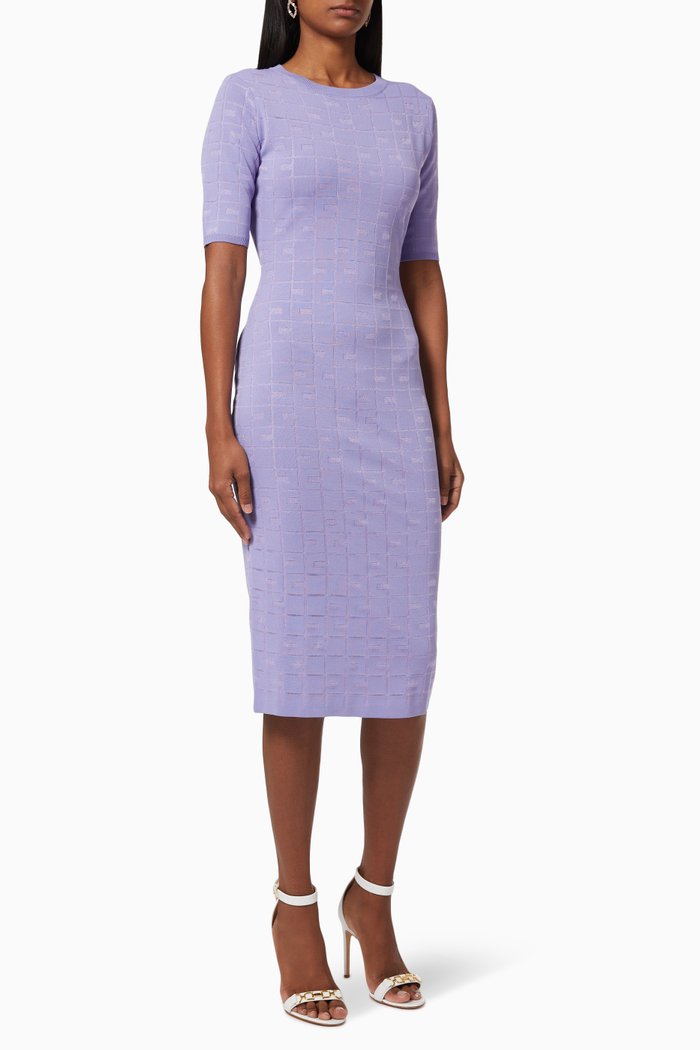 

Midi Dress in Logo Viscose Knit, Purple