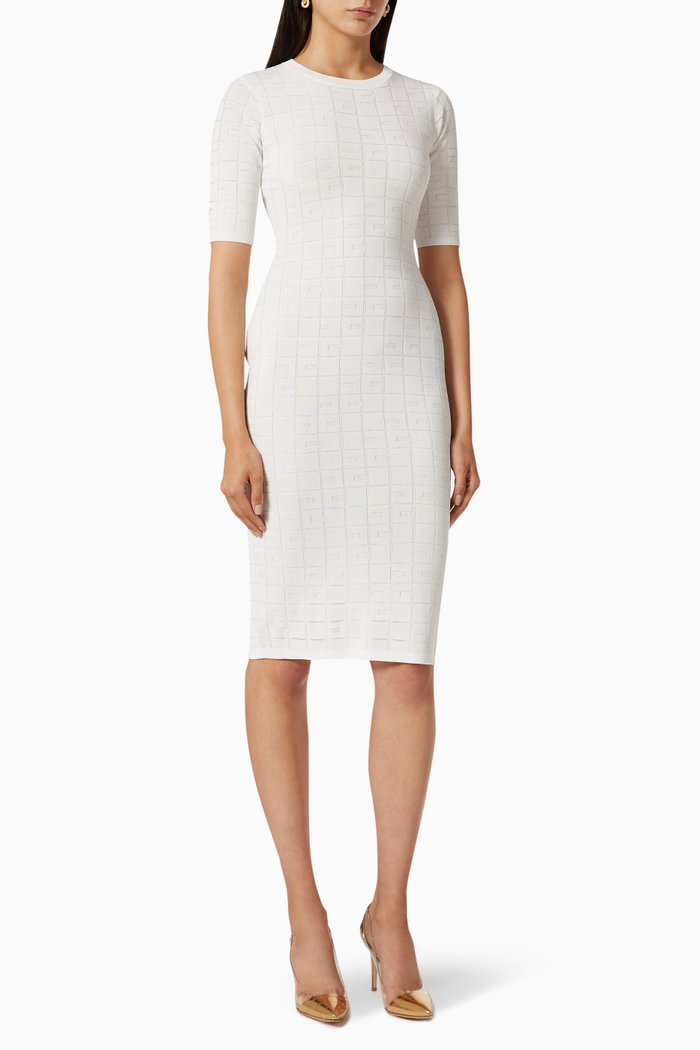 

Logo Viscose Knit Midi Dress, White