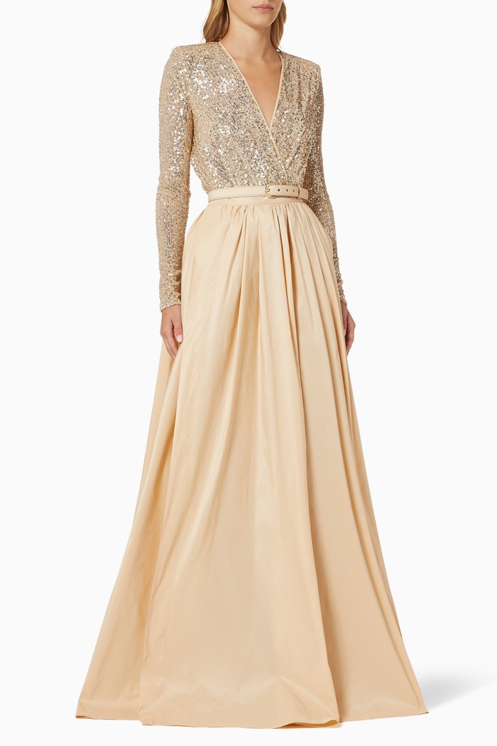 

Bodysuit & Skirt Set in Sequin Mesh & Taffeta, Gold