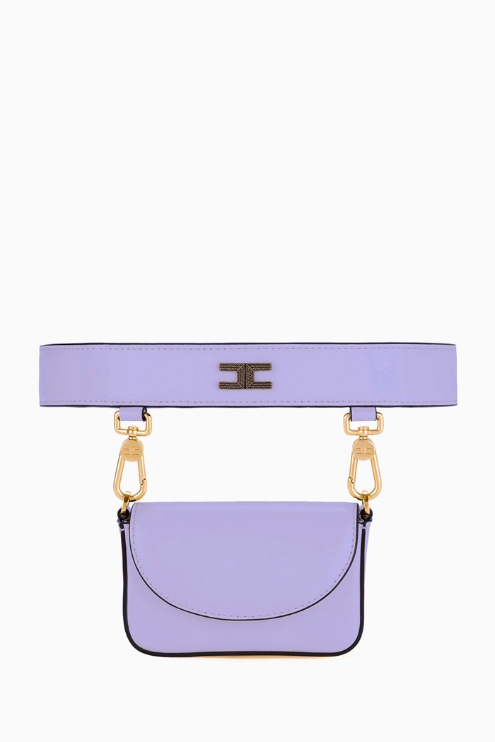 

Belt Bag with Chain Strap in Faux Leather, Purple