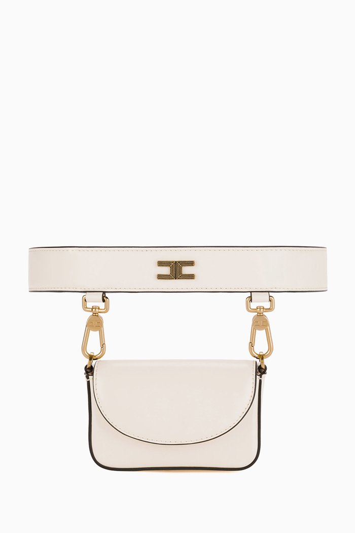 

Belt Bag with Chain Strap in Faux Leather, White